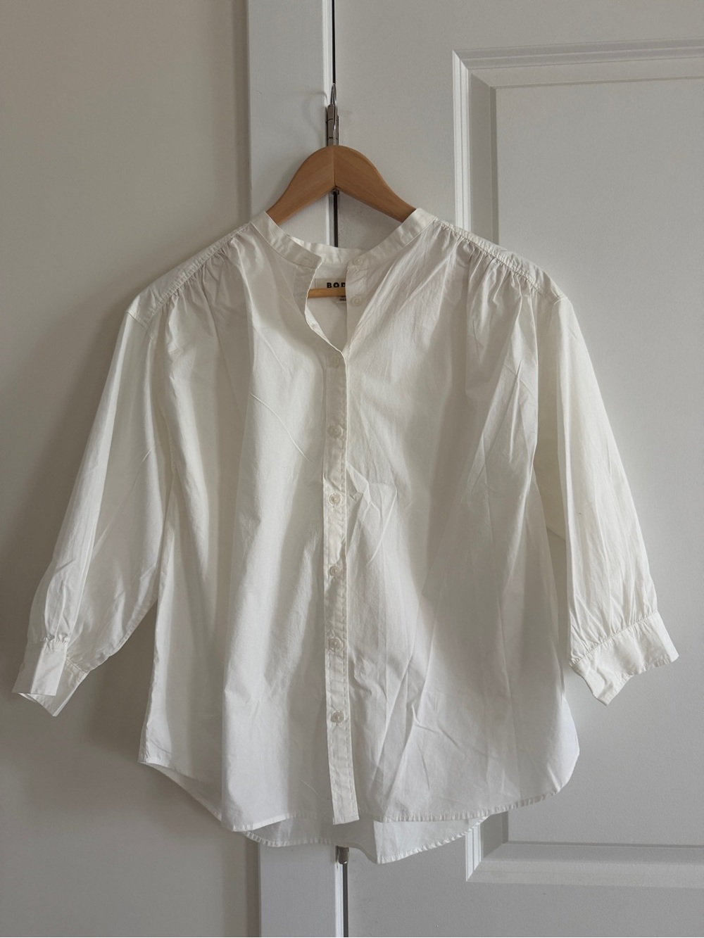 Boden White Button-Down Puff-Sleeve Henley Shirt - Picture 2 of 4